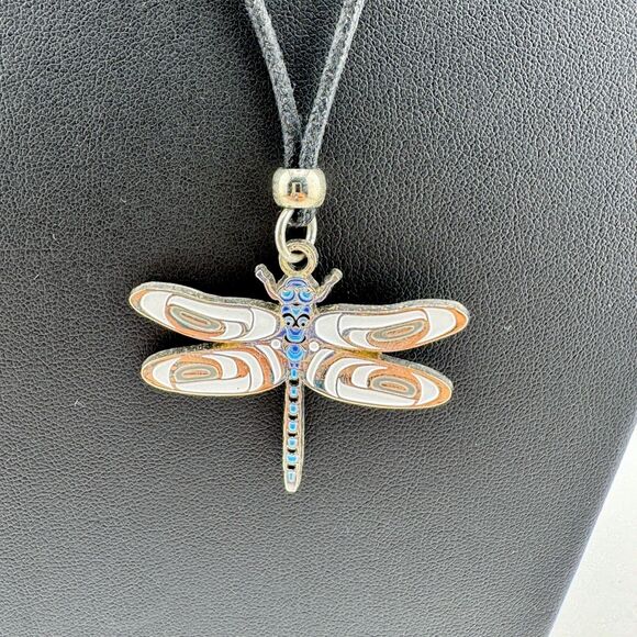 Signed A. Everson Dragonfly Pendant Canada Enamel Vintage Silver Tone Adjustable - Picture 3 of 11